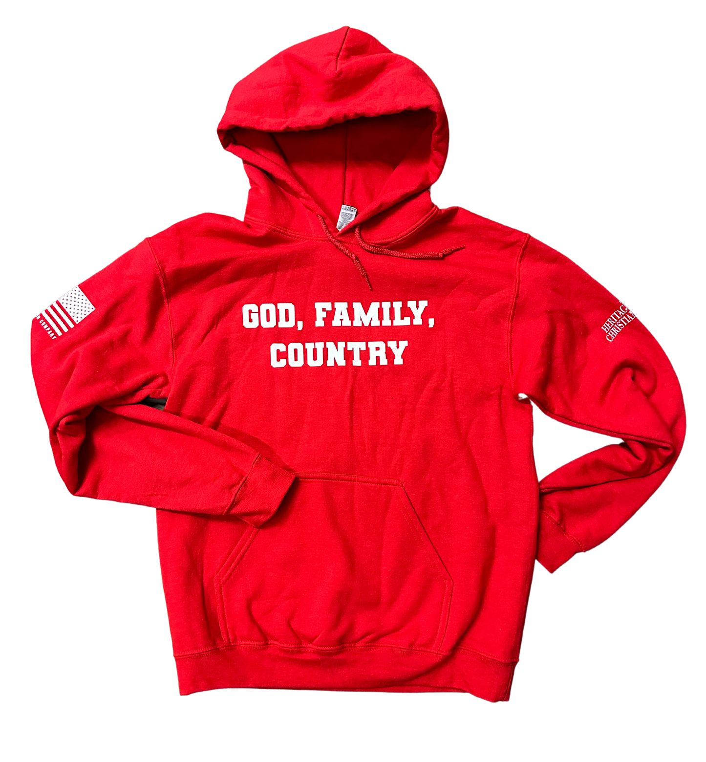 Hoodie: Red "God Family Country" Pullover (Adult Sizing)