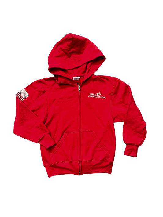 Youth Zip Up Hoodie: Red